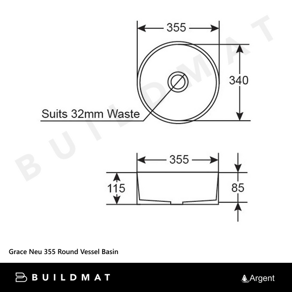 Argent Grace Neu 355 Round Vessel Basin Matte Black