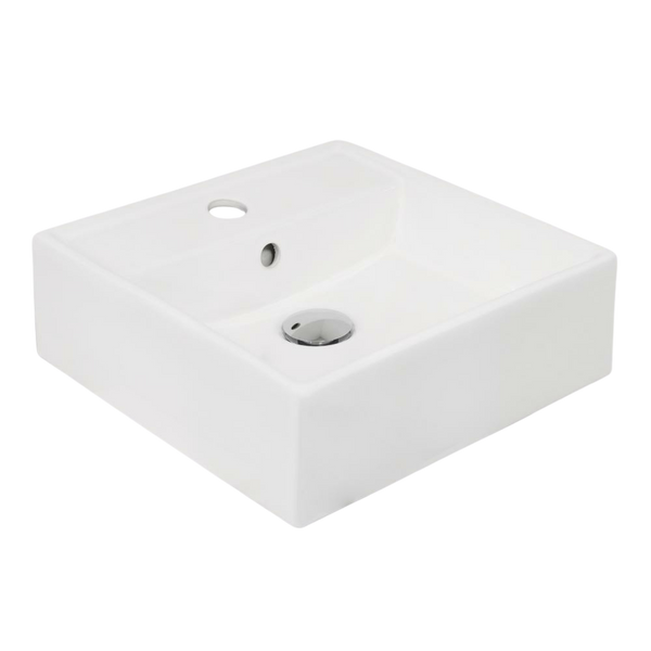 Argent Evo Neu 380mm Square Counter Top or Wall Hung Basin with Overflow 1 Tap Hole Gloss White