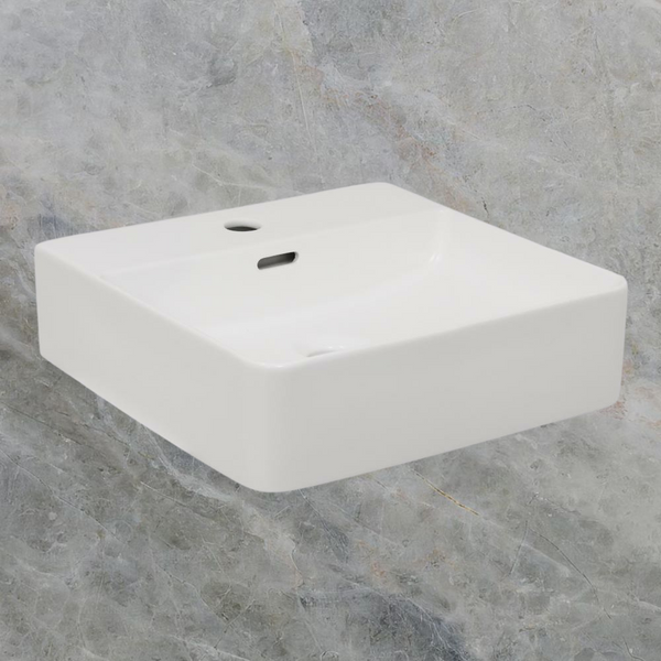Argent Evo Neu 420mm Square Counter Top or Wall Hung Basin with Overflow 1 Tap Hole Matte White