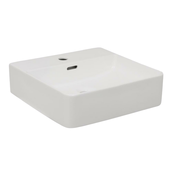 Argent Evo Neu 420mm Square Counter Top or Wall Hung Basin with Overflow 1 Tap Hole Matte White