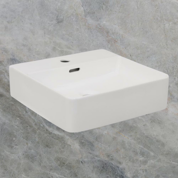 Argent Evo Neu 420mm Square Counter Top or Wall Hung Basin with Overflow 1 Tap Hole Gloss White