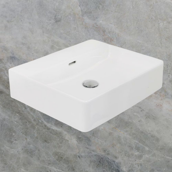 Argent Evo Neu 500mm Rectangular Counter Top or Wall Hung Basin with Overflow Gloss White