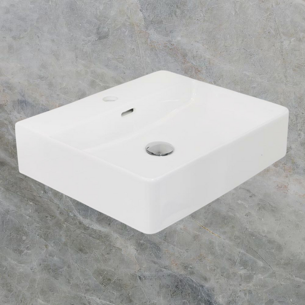 Argent Evo Neu 500mm Rectangular Counter Top or Wall Hung Basin with Overflow 1 Tap Hole Gloss White