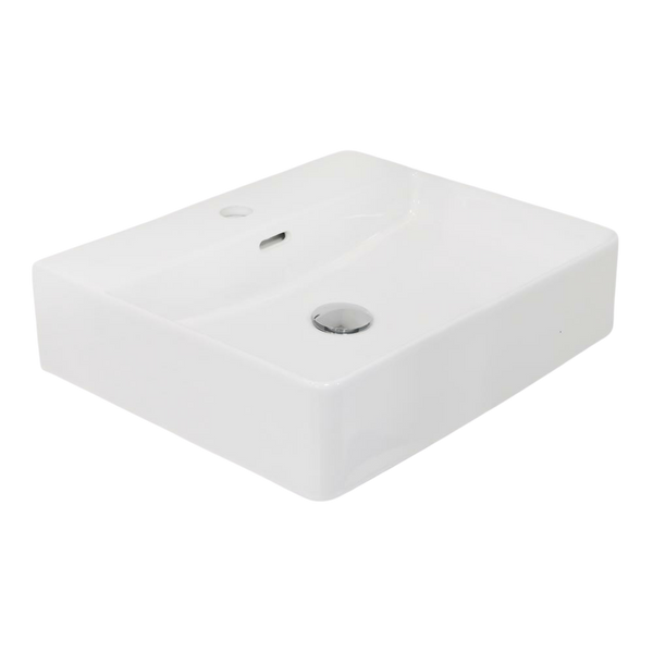 Argent Evo Neu 500mm Rectangular Counter Top or Wall Hung Basin with Overflow 1 Tap Hole Gloss White