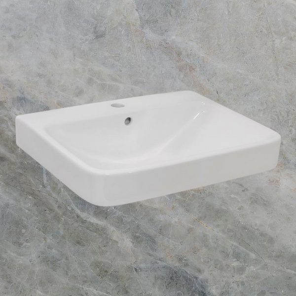 Argent Zen Neu 615mm Wall Hung Basin with Overflow 1 Tap Hole Gloss White