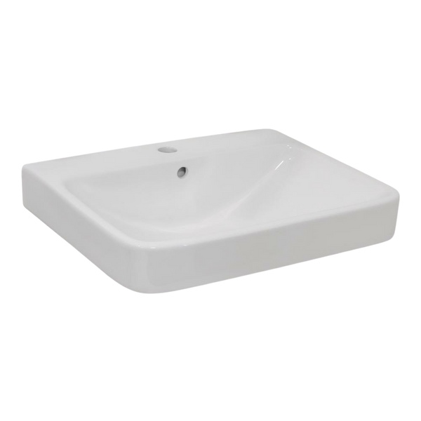 Argent Zen Neu 615mm Wall Hung Basin with Overflow 1 Tap Hole Gloss White