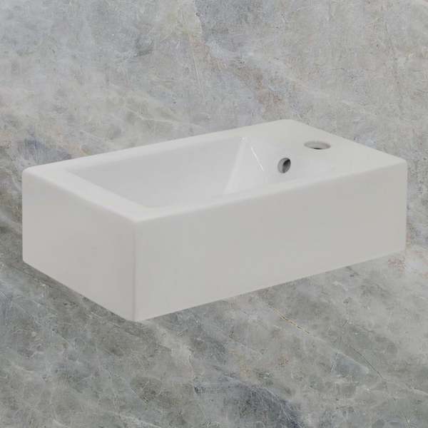 Argent Mode Neu Rectangular 500mm Hand Wash Basin with Overflow 1 Tap Hole Gloss White