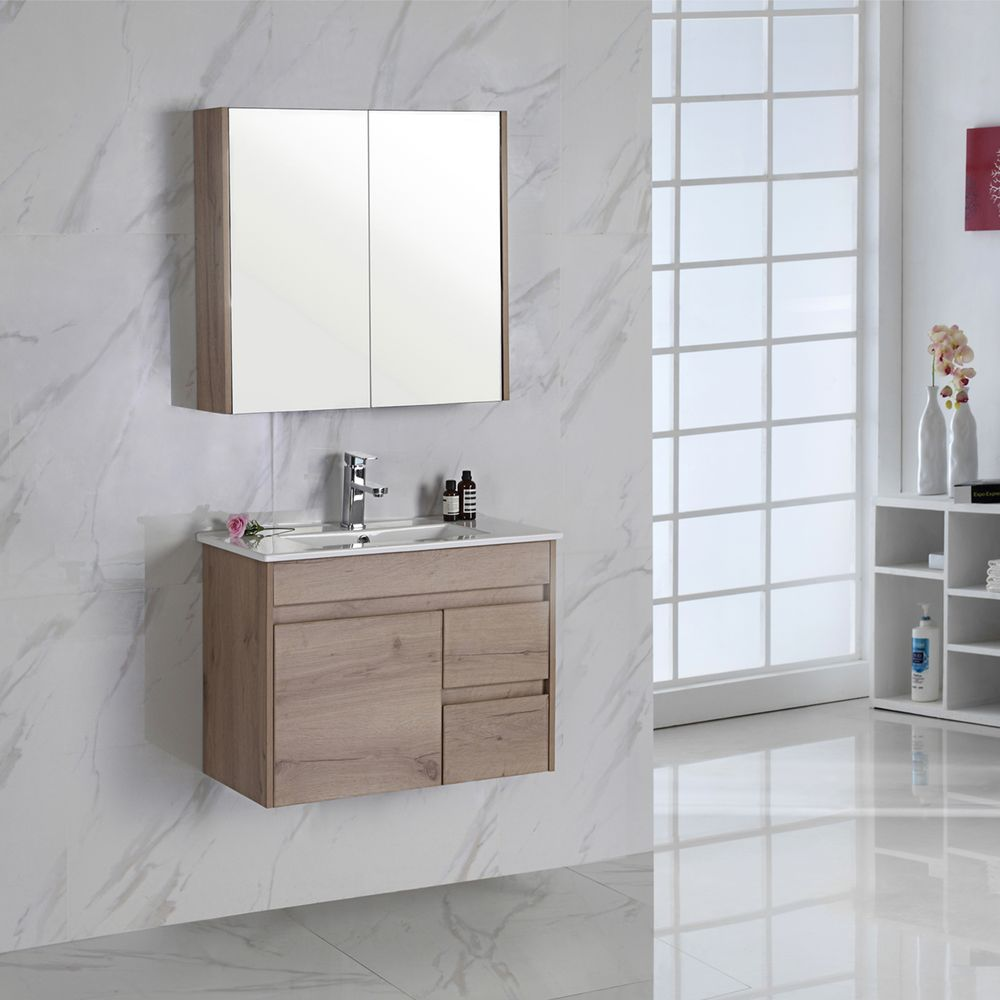 Make the absolute most of your compact space with the compact and functional 260mm depth Revit timber finish Vanity Unit. This mini vanity unit come with a high-quality ceramic basin with a single tap hole. It is perfect for any small bathroom. Features Contemporary design. Tap can be left or right to suit your plumbin