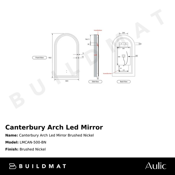 Aulic Canterbury Arch LED Mirror Brushed Nickel