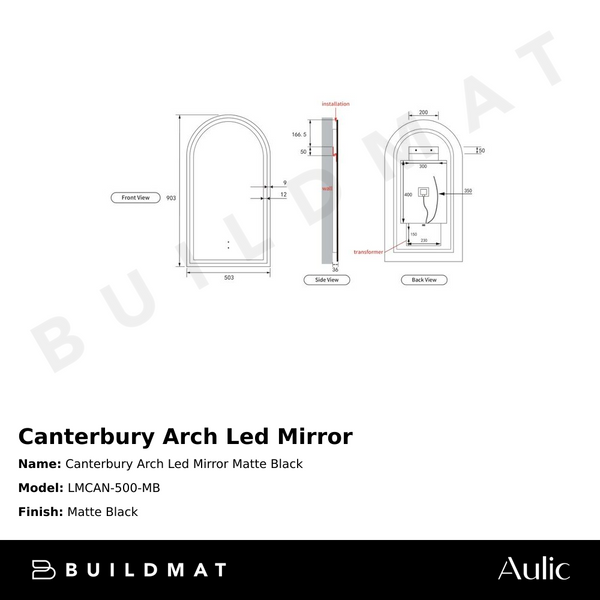 Aulic Canterbury Arch LED Mirror Matte Black