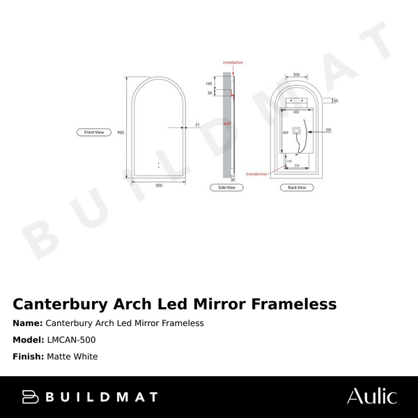 Aulic Canterbury Arch LED Mirror Frameless