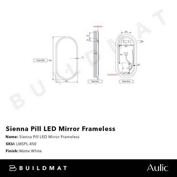 Aulic Sienna Pill LED Mirror Frameless