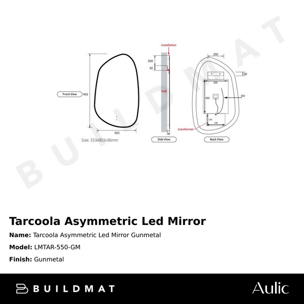 Aulic Tarcoola Asymmetric LED Mirror Gunmetal
