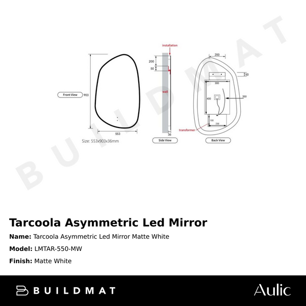 Aulic Tarcoola Asymmetric LED Mirror Matte White