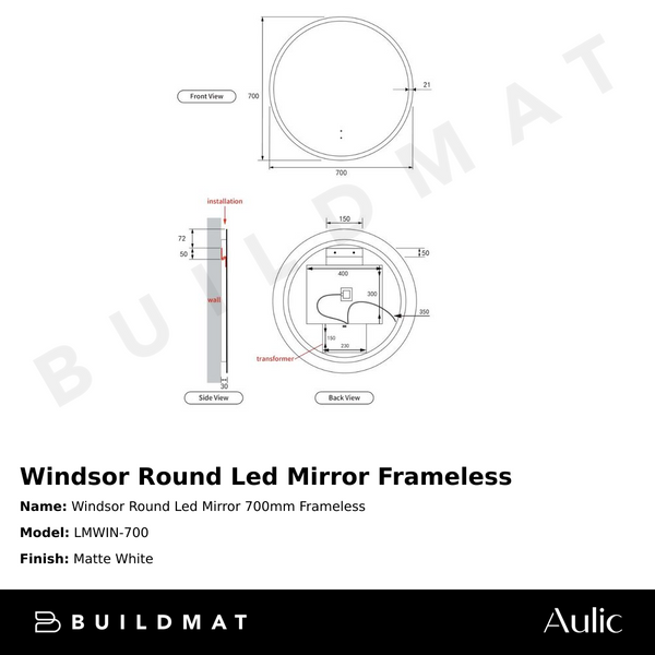 Aulic Windsor Round LED Mirror 700mm Frameless