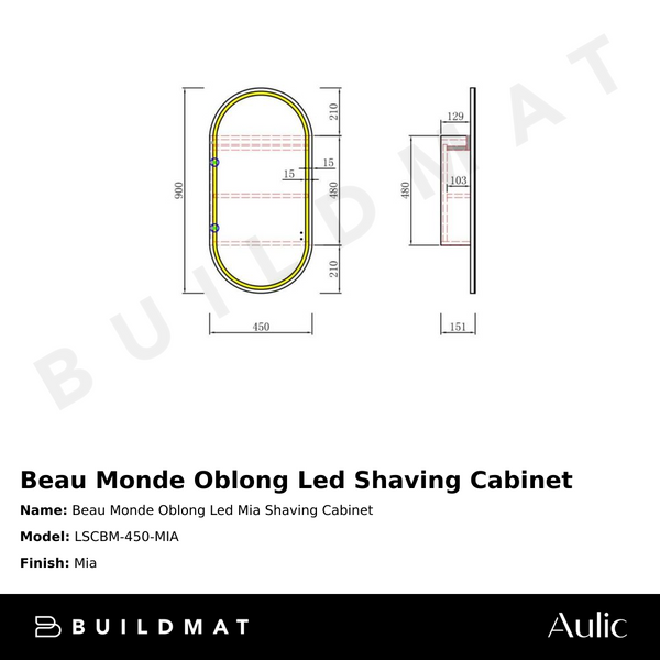 Aulic Beau Monde Oblong LED Mia Shaving Cabinet