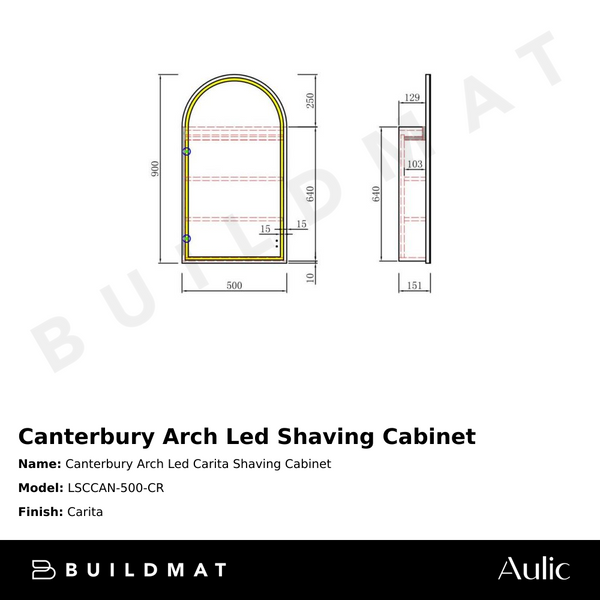 Aulic Canterbury Arch LED Carita Shaving Cabinet