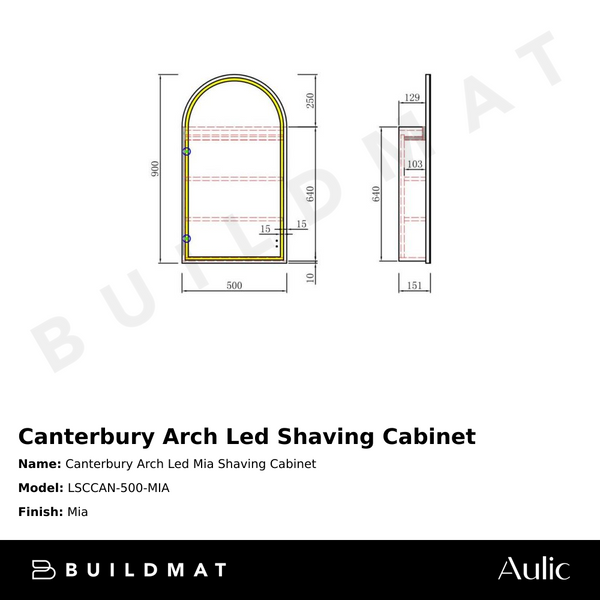 Aulic Canterbury Arch LED Mia Shaving Cabinet