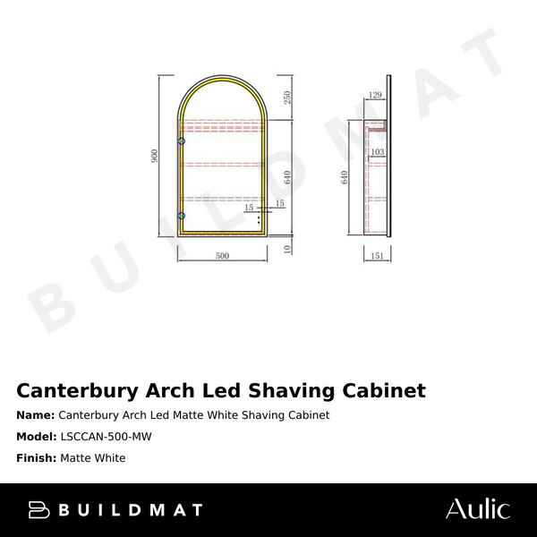 Aulic Canterbury Arch LED Matte White Shaving Cabinet