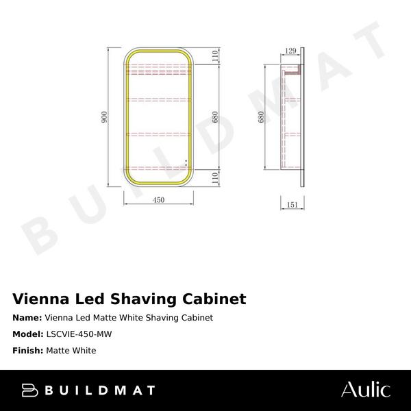 Aulic Vienna LED Matte White Shaving Cabinet