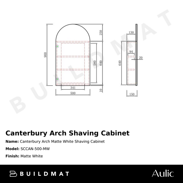 Aulic Canterbury Arch Matte White Shaving Cabinet