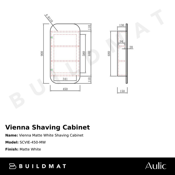 Aulic Vienna Matte White Shaving Cabinet
