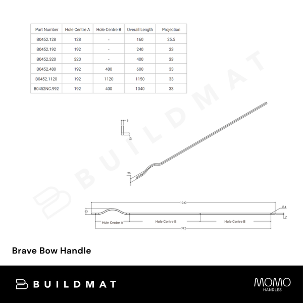 Momo Handles Brave Bow Handle 992mm Metallic Grey