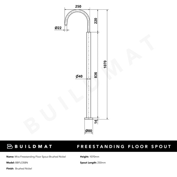 Alma Mira Freestanding Floor Spout Brushed Nickel