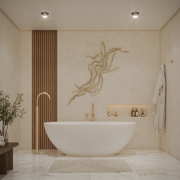 Alma Mira Freestanding Floor Spout Brushed Brass Gold