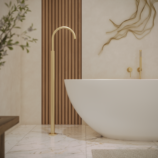 Alma Mira Freestanding Floor Spout Brushed Brass Gold