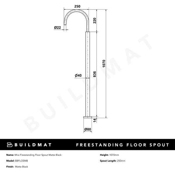 Alma Mira Freestanding Floor Spout Matte Black