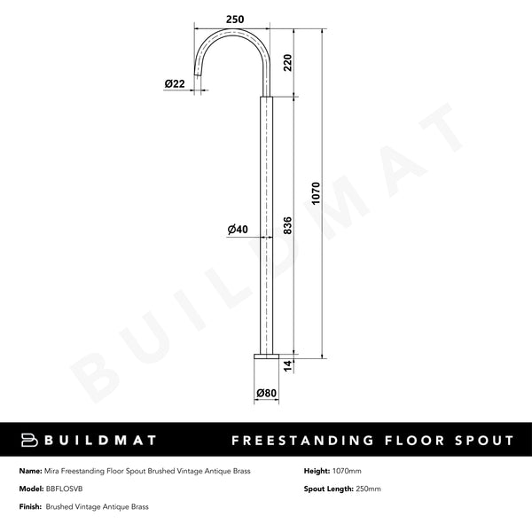 Alma Mira Freestanding Floor Spout Brushed Vintage Antique Brass