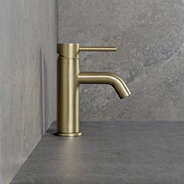 Alma Mira Brushed Brass Gold Short Basin Mixer