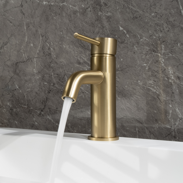 Alma Mira Brushed Brass Gold Short Basin Mixer