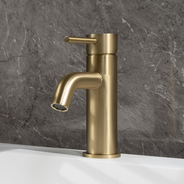 Alma Mira Brushed Brass Gold Short Basin Mixer