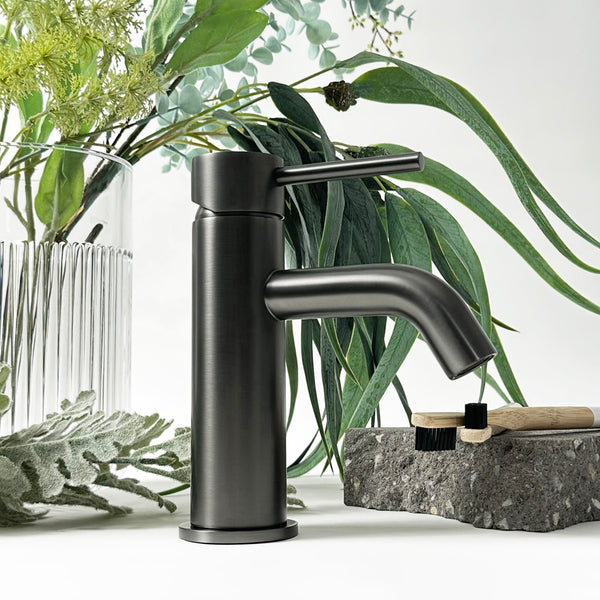 Alma Mira Brushed Gunmetal Short Basin Mixer