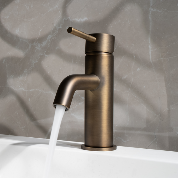 Alma Mira Brushed Vintage Antique Brass Short Basin Mixer