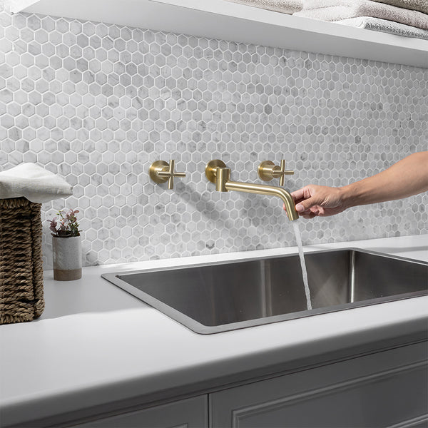 Alma Mira Brushed Brass Gold Swivel Wall Spout