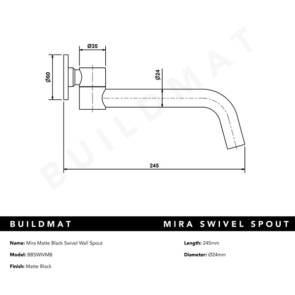 Alma Mira Matte Black Swivel Wall Spout