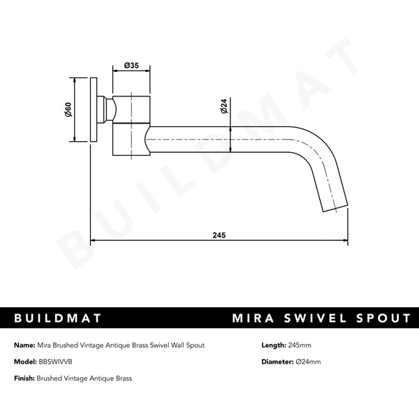 Alma Mira Brushed Vintage Antique Brass Swivel Wall Spout