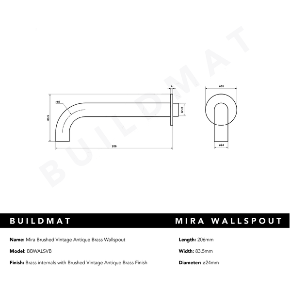 Alma Mira Brushed Vintage Antique Brass Wall Spout