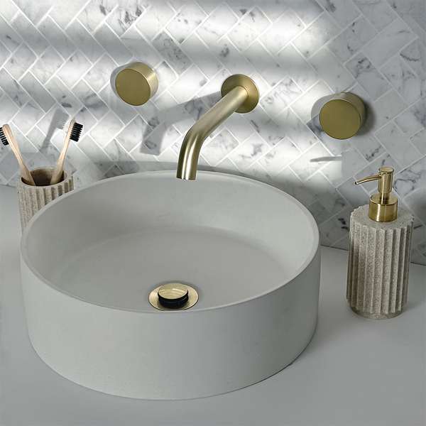 Alma Brushed Brass Gold Simple Circle Handles and Wall Spout Set