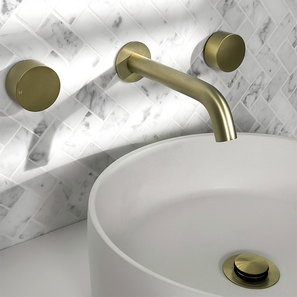 Alma Brushed Brass Gold Simple Circle Handles and Wall Spout Set
