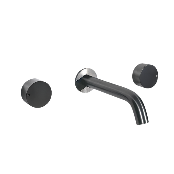 Alma Brushed Gunmetal Simple Circle Handles and Wall Spout Set