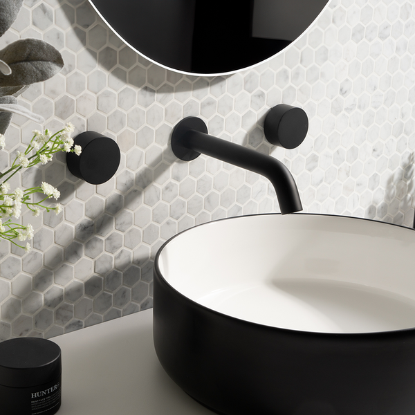 Alma Matte Black Simple Circle Handles and Wall Spout Set