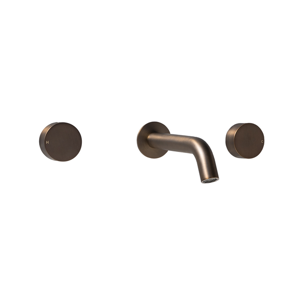 Alma Brushed Vintage Antique Brass Simple Circle Handles and Wall Spout Set