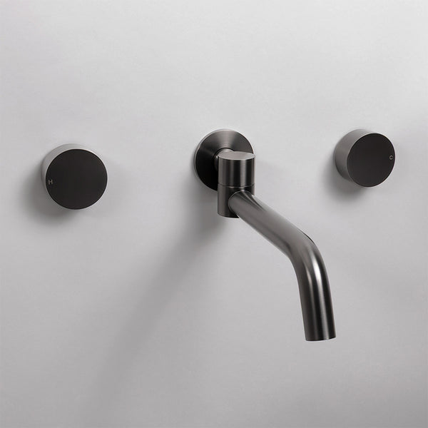Alma Brushed Gunmetal Simple Circle Handles and Swivel Wall Spout Set