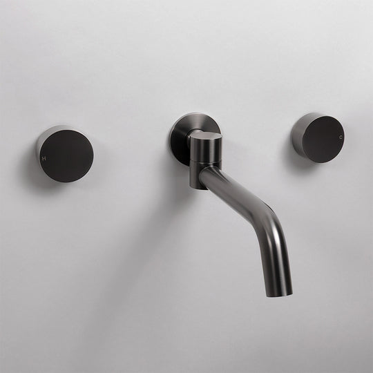 Brushed Gunmetal Simple Circle Handles and Swivel Wall Spout Set