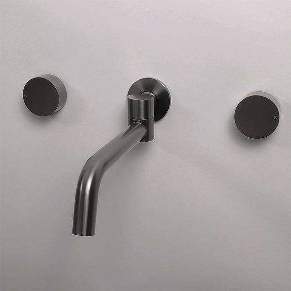 Alma Brushed Gunmetal Simple Circle Handles and Swivel Wall Spout Set