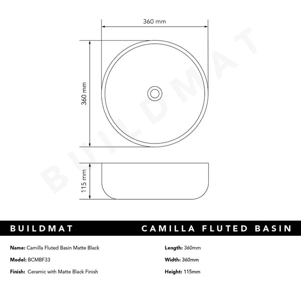Alma Camilla Fluted Matte Black Basin